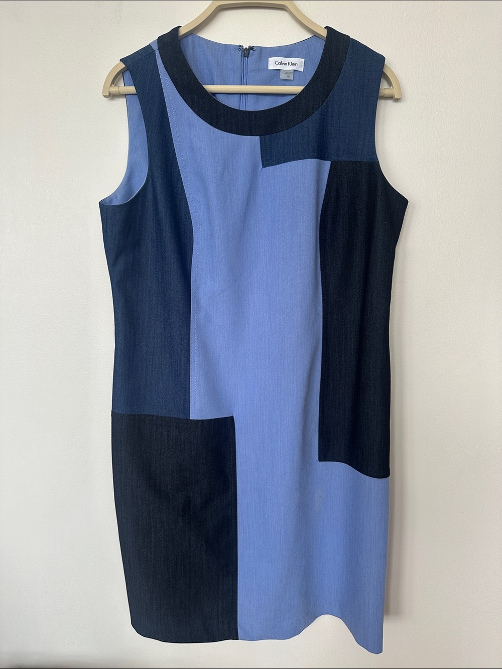 Calvin Klein Colorblock Sheath Dress Size 10 Blue Navy Career Office Work
